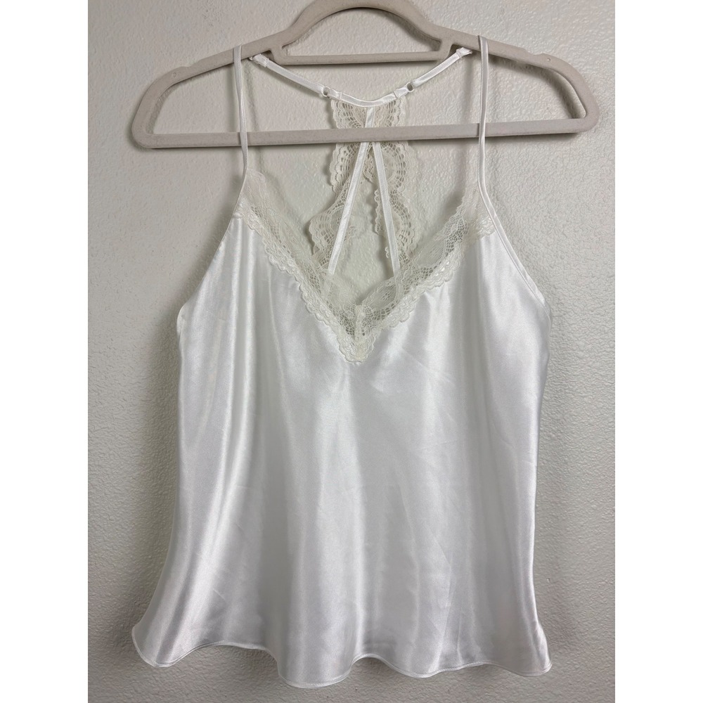 In Bloom by Jonquil Satin Camisole S White Lace Racerback Romantic Coquette Boho